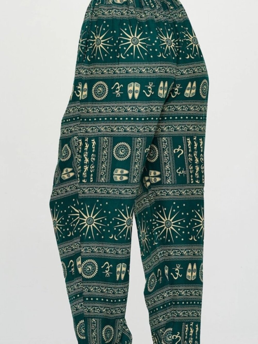Om Print Pants Harem pants with pockets Green